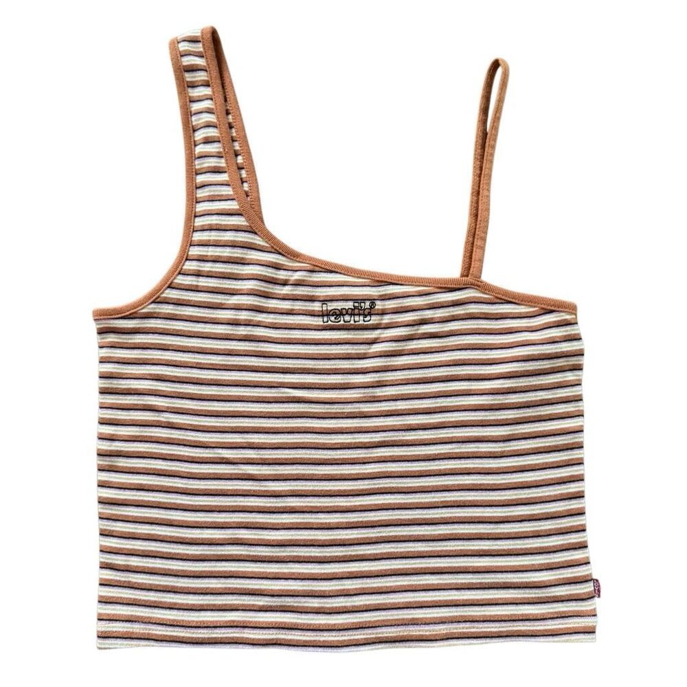 Levi’s Asymmetrical One Shoulder Orange Pink Striped Crop Tank Top 100% Cotton M